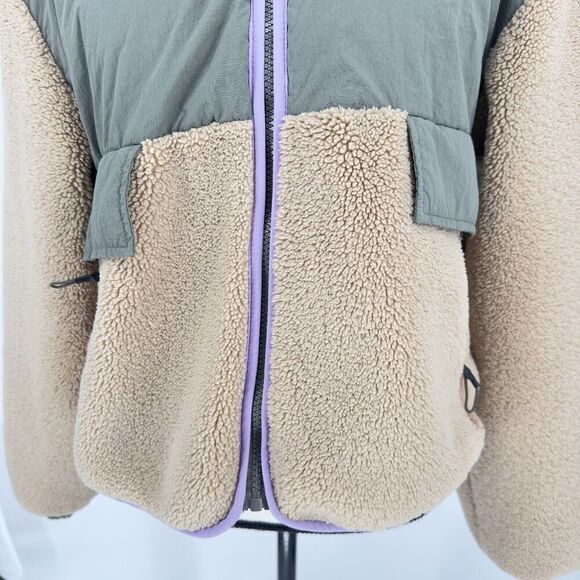 Zara Women’s Tan Beige‎ Fleece Sherpa Sage Green Zip Jacket X Small Rare - Picture 4 of 10